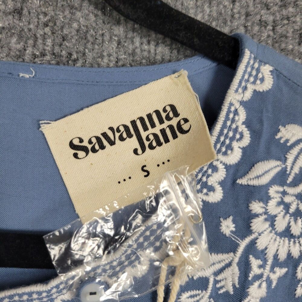 NWT SAVANNA JANE K17784 Blue Floral Embroidered Feminine Patio Top SIZE SMALL - Picture 4 of 9